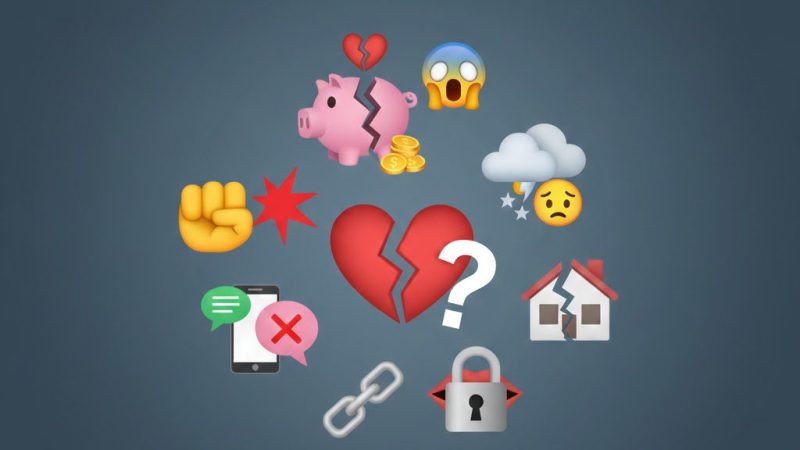 Infográfico com diversos emojis simbolizando tipos de violência infantil, como agressão física, silenciamento, abandono e sofrimento emocional